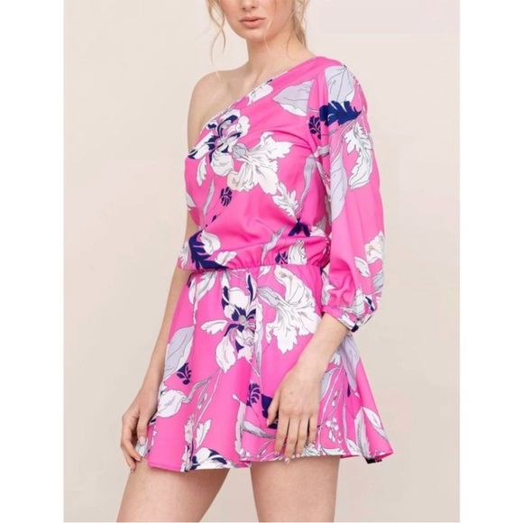Yumi Kim One Shoulder Floral Dress Eastern Garden Pink Size Small - Picture 2 of 8